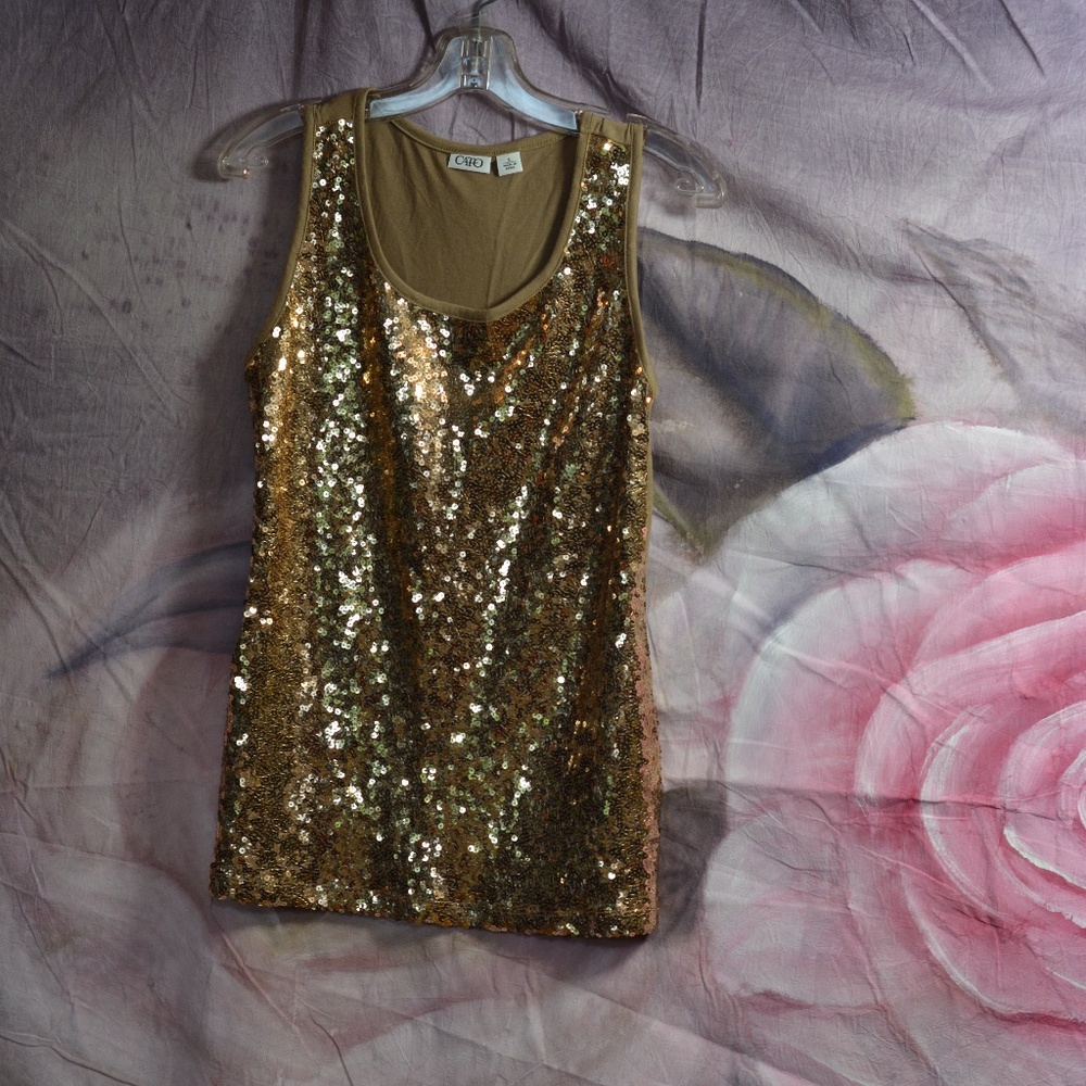Gold Sequinned Tank Top SZ S